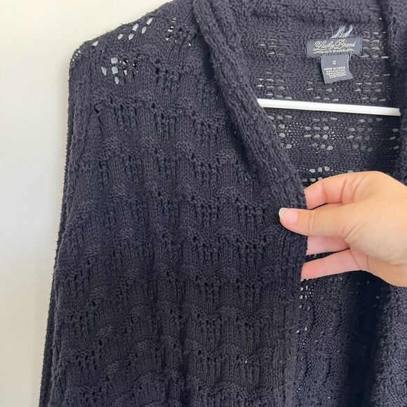 Lucky Brand Chunky Open Knit Cardigan Sweater oversized black size Small - Picture 4 of 5